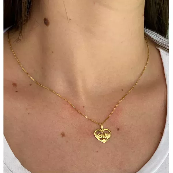 Pingente De Ouro 18k Espírito Santo Com Coração Pequeno