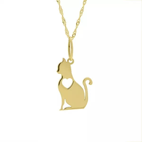 Pingente De Ouro 18k Gatinho com Coração
