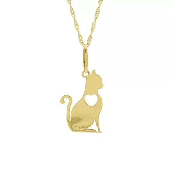 Pingente De Ouro 18k Gatinho com Coração