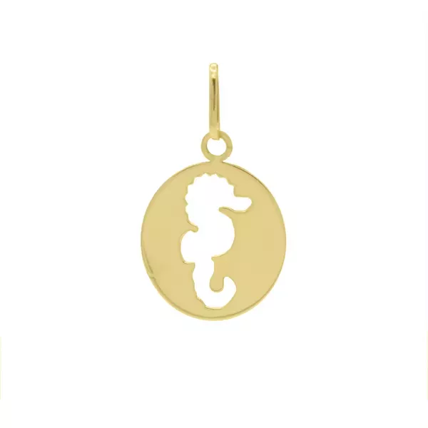 Pingente De Ouro 18k Medalhinha Cavalo Marinho vazado