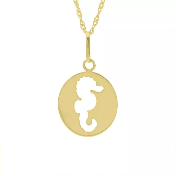 Pingente De Ouro 18k Medalhinha Cavalo Marinho vazado
