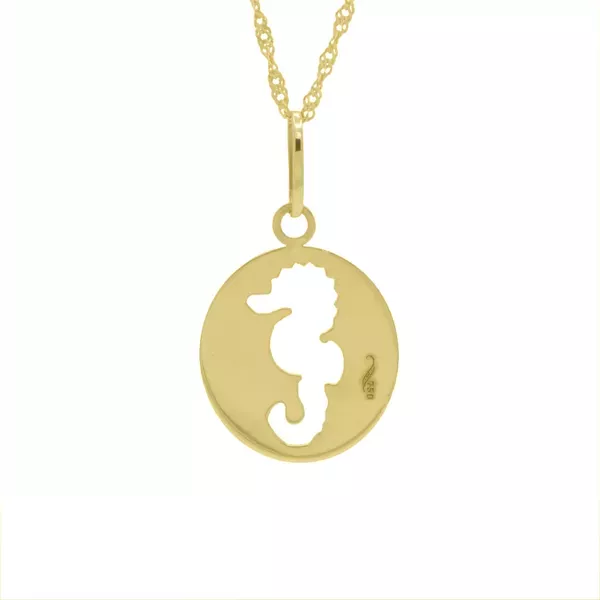 Pingente De Ouro 18k Medalhinha Cavalo Marinho vazado