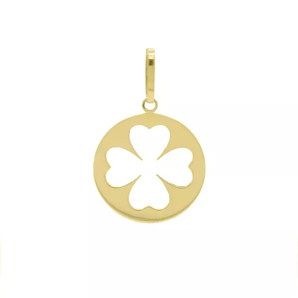 Pingente De Ouro 18k Medalhinha Trevo Vazado