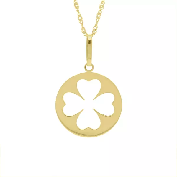 Pingente De Ouro 18k Medalhinha Trevo Vazado