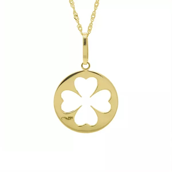 Pingente De Ouro 18k Medalhinha Trevo Vazado