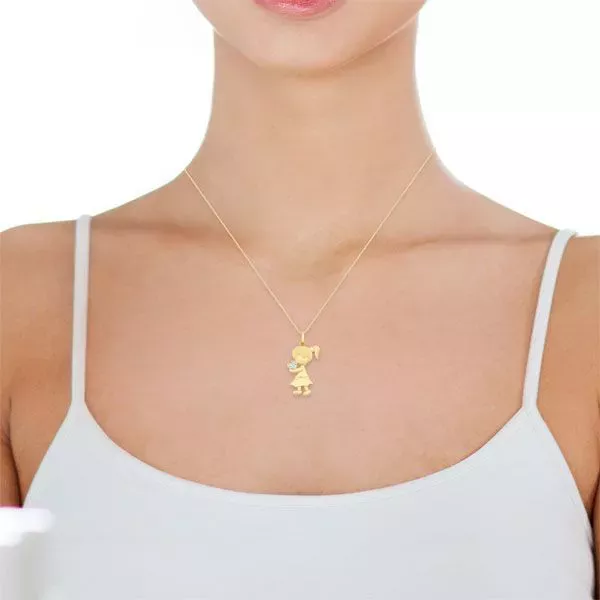 Pingente De Ouro 18k Menina Com Coração
