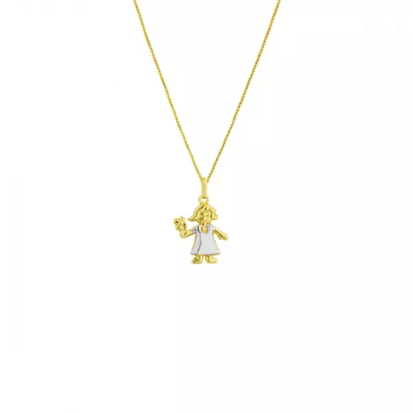Pingente De Ouro 18k Menina Com Flor Na Mão