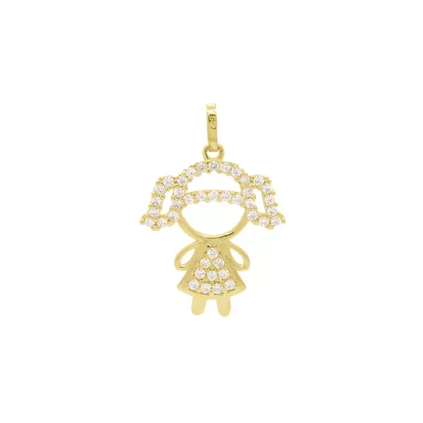 Pingente De Ouro 18k Menina Vestido Zircônias Bancas