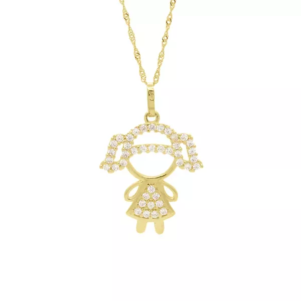 Pingente De Ouro 18k Menina Vestido Zircônias Bancas