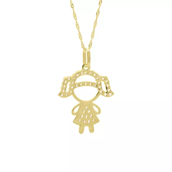 Pingente De Ouro 18k Menina Vestido Zircônias Bancas