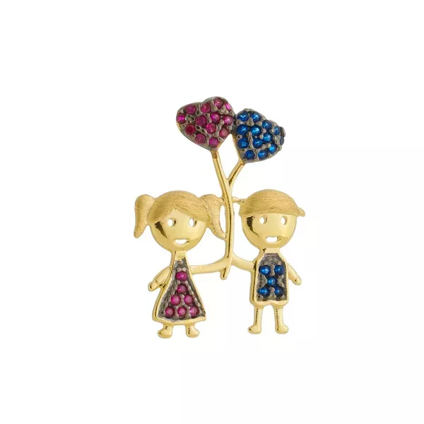 Pingente De Ouro 18k Menino Menina Irmãos Balão de Coração 