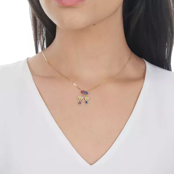 Pingente De Ouro 18k Menino Menina Irmãos Balão de Coração 