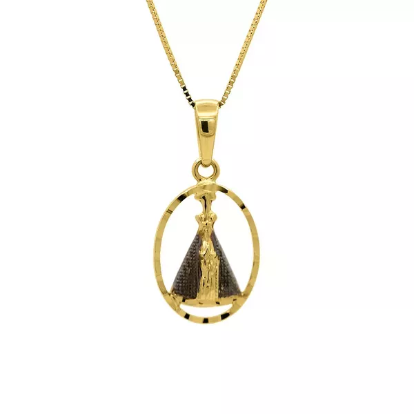 Pingente De Ouro 18k Nossa Senhora Da Aparecida Com 16mm