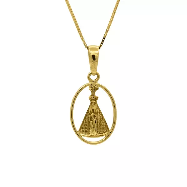 Pingente De Ouro 18k Nossa Senhora Da Aparecida Com 16mm