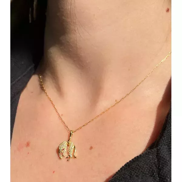 Pingente De Ouro 18k Pantera Com Zircônia Pequena