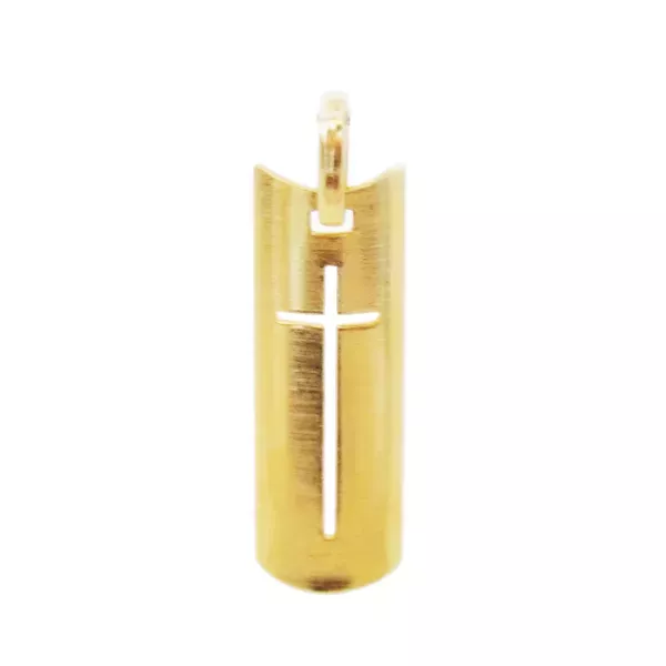 Pingente De Ouro 18k Placa Com Cruz De 27mm