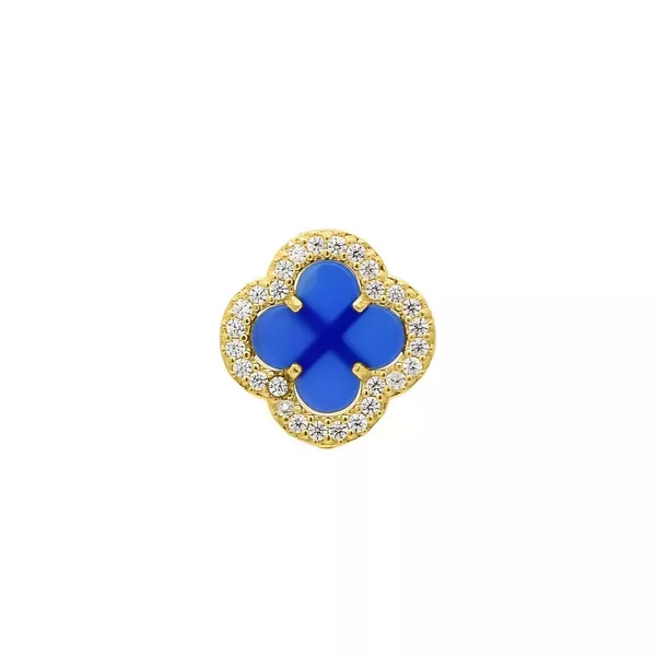 Pingente De Ouro 18k Trevo Azul Com Zircônias 