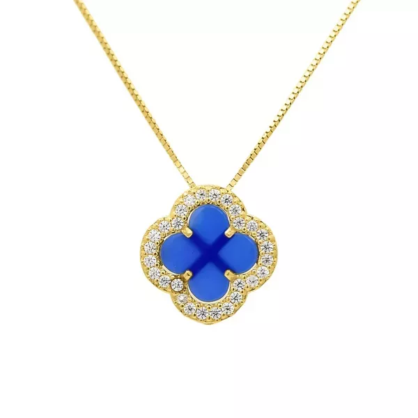 Pingente De Ouro 18k Trevo Azul Com Zircônias 