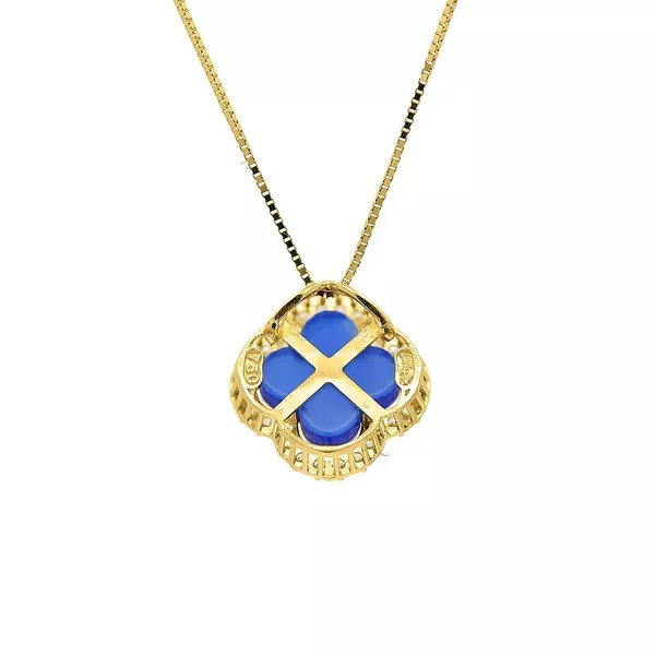 Pingente De Ouro 18k Trevo Azul Com Zircônias 