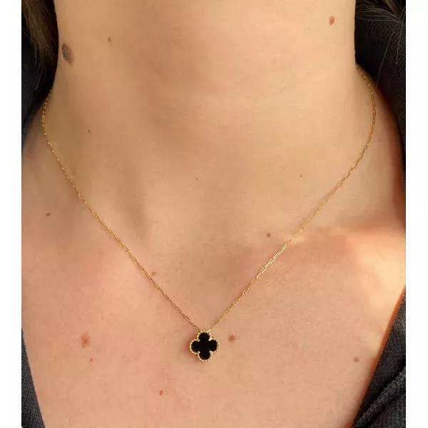 Pingente De Ouro 18k Trevo Com Pedra Ônix