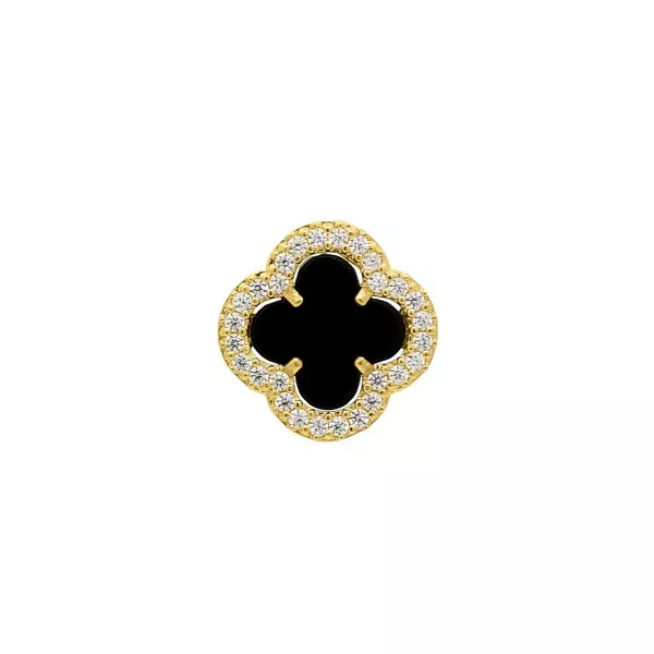 Pingente De Ouro 18k Trevo Com Pedra Ônix e Zircônias