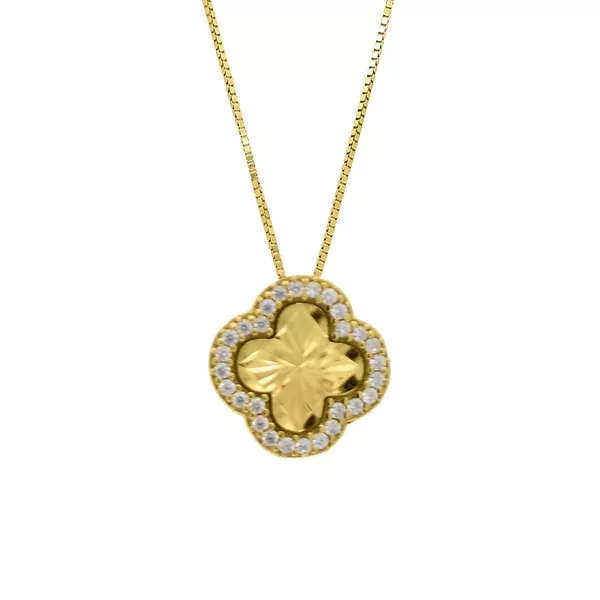 Pingente De Ouro 18k Trevo Dourado Com Zircônias 