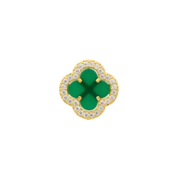 Pingente De Ouro 18k Trevo Verde Com Zircônias 
