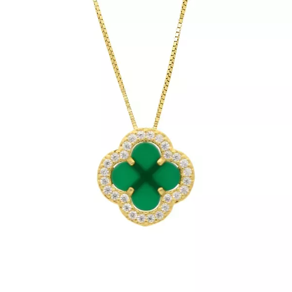 Pingente De Ouro 18k Trevo Verde Com Zircônias 
