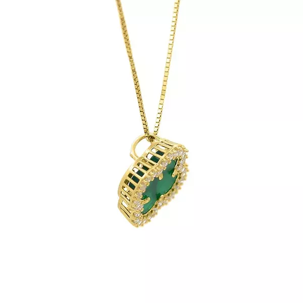 Pingente De Ouro 18k Trevo Verde Com Zircônias 