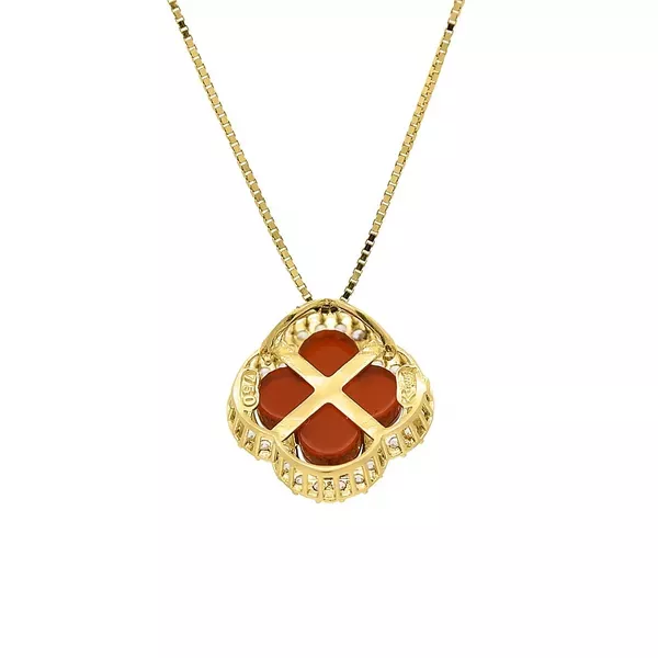 Pingente De Ouro 18k Trevo Vermelho Com Zircônias