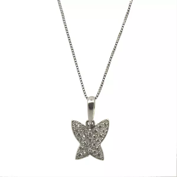 Pingente De Ouro Branco 18k Borboleta Com Diamantes
