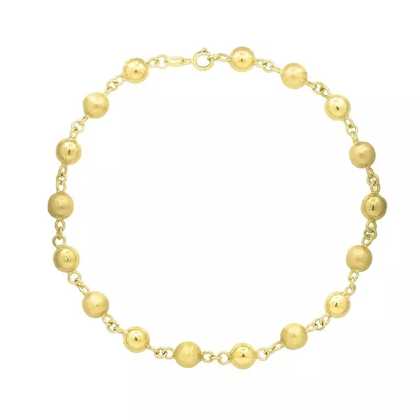 Pulseira De Ouro 18k Bolas Foscas e Polidas De 5mm Com 19cm
