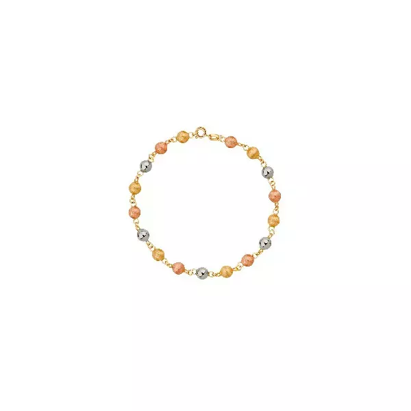 Pulseira De Ouro 18k Bolas Tricolor De 5mm Com 19cm