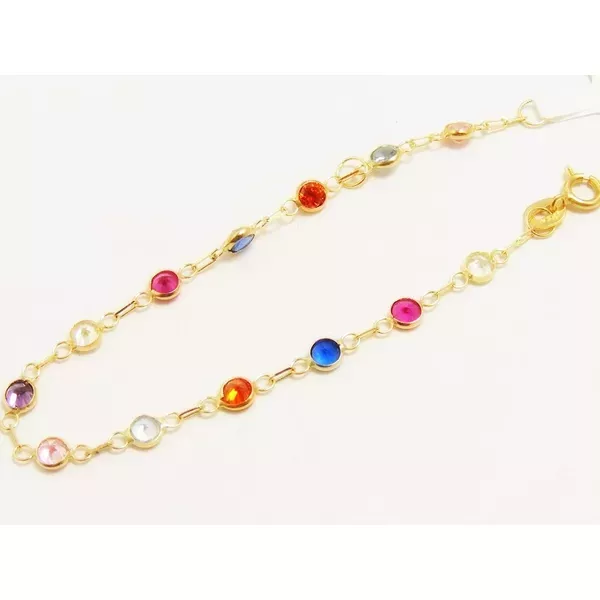 Pulseira Infantil De Ouro 18k Com Zircônias Coloridas De 3,0mm Com 13cm