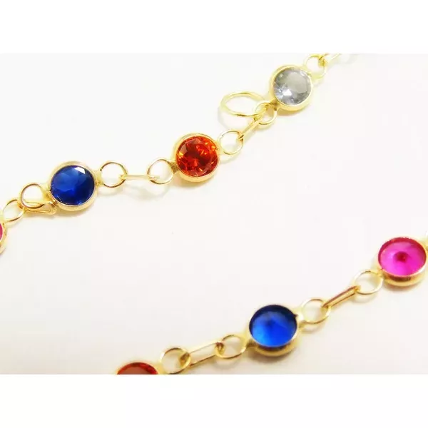 Pulseira Infantil De Ouro 18k Com Zircônias Coloridas De 3,0mm Com 13cm