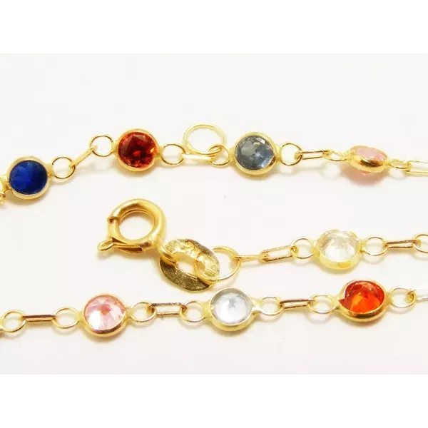 Pulseira Infantil De Ouro 18k Com Zircônias Coloridas De 3,0mm Com 13cm