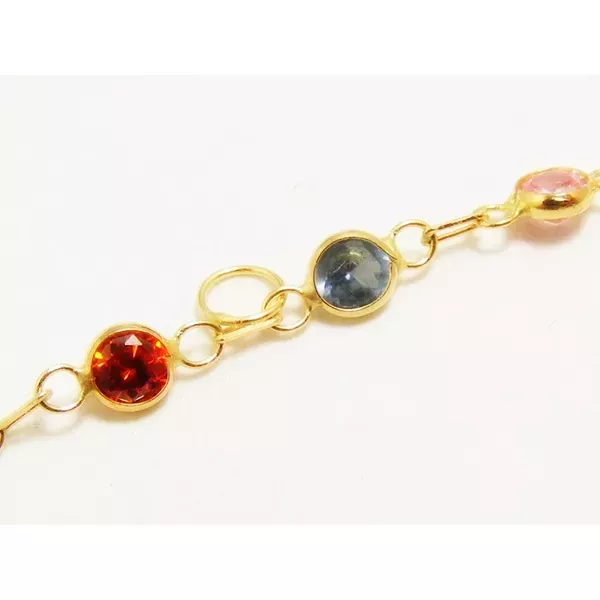 Pulseira Infantil De Ouro 18k Com Zircônias Coloridas De 3,0mm Com 13cm