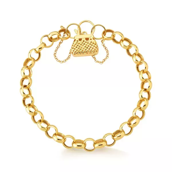 Pulseira De Ouro 18k Elo Português Com Fecho De Bolsa Grande 19cm