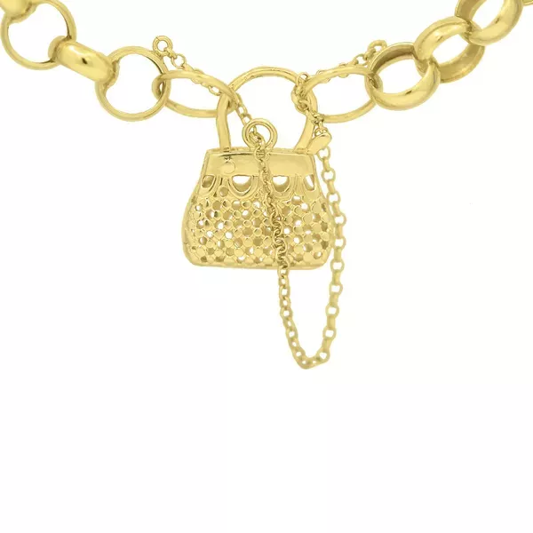 Pulseira De Ouro 18k Elo Português Com Fecho De Bolsa Grande 19cm