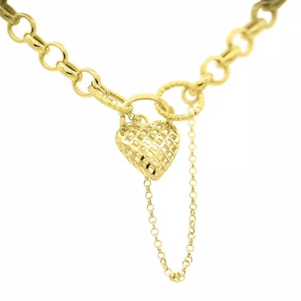 Pulseira De Ouro 18k Elo Português Com Fecho De Coração De 3,5mm Com 17cm