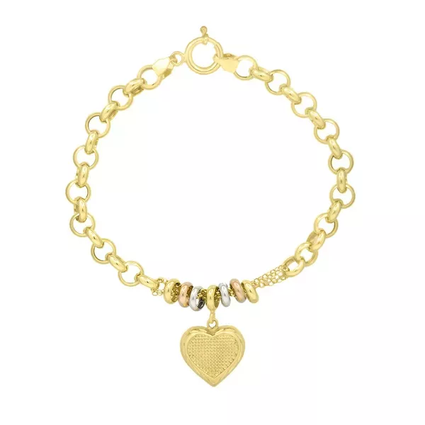 Pulseira De Ouro 18k Elo Português e Coração Com 19cm