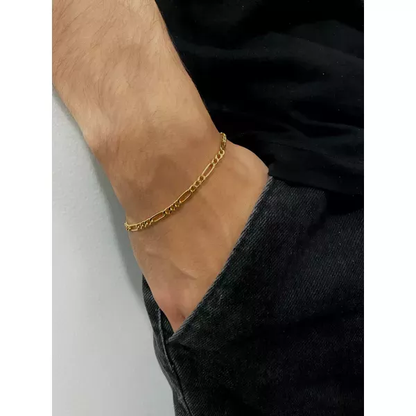 Pulseira De Ouro 18k Groumet 3x1 De 3,5mm Com 21cm
