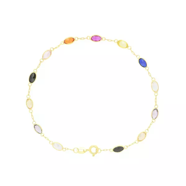 Pulseira De Ouro 18k Zircônias Ovais Com 18cm