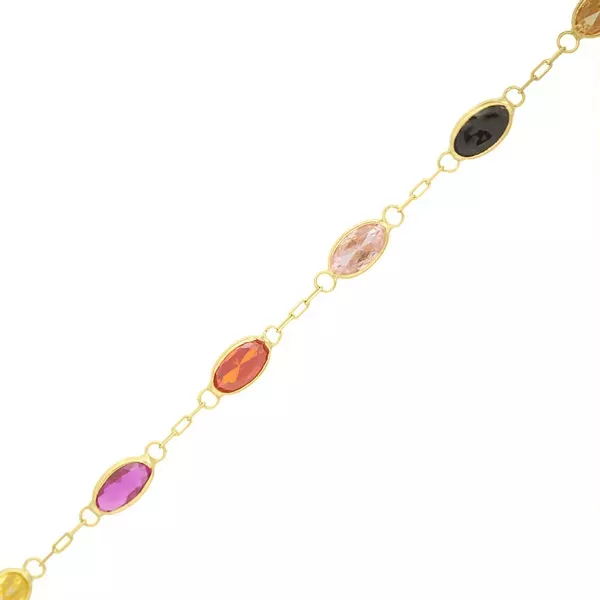 Pulseira De Ouro 18k Zircônias Ovais Com 18cm