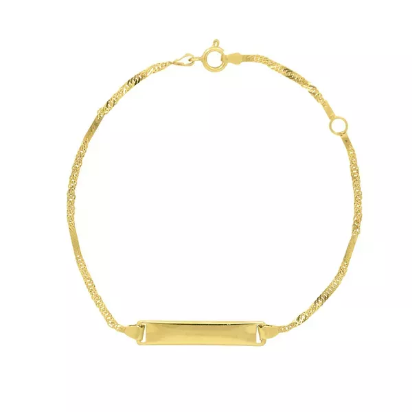 Pulseira Infantil De Ouro 18k Singapura De Placa Com Chapinha De 16cm
