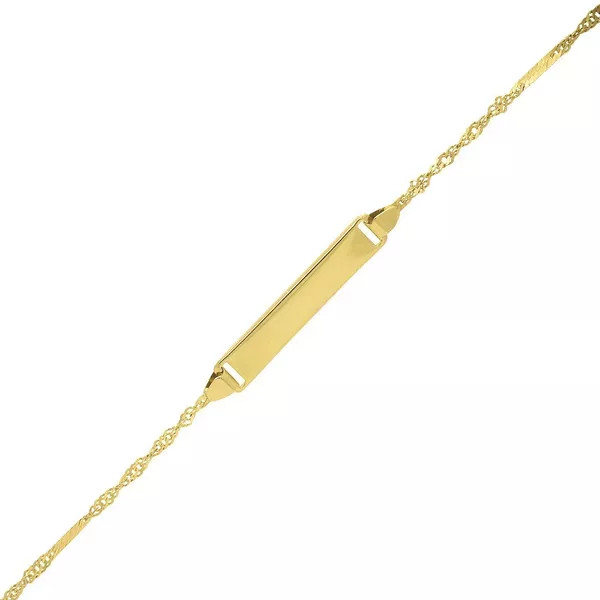 Pulseira Infantil De Ouro 18k Singapura De Placa Com Chapinha De 16cm