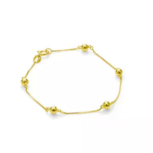 Pulseira Infantil De Ouro 18k Veneziana Com Bolinhas De 3,0mm Com 13,5cm
