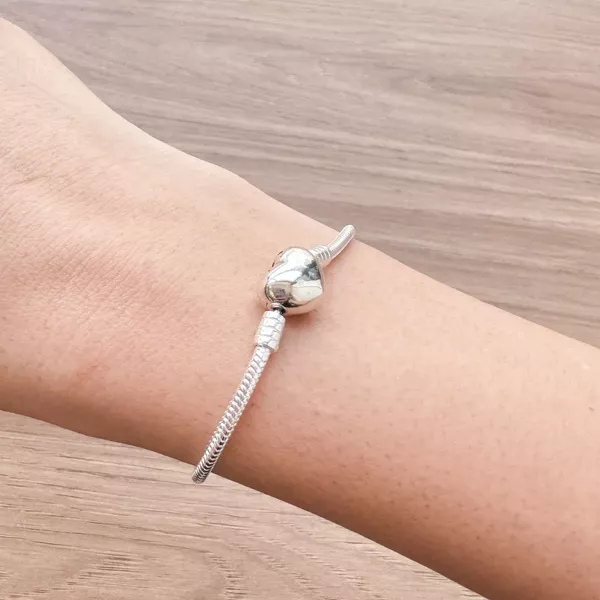 Pulseira De Prata 925 Berloques Coração Com 19cm 