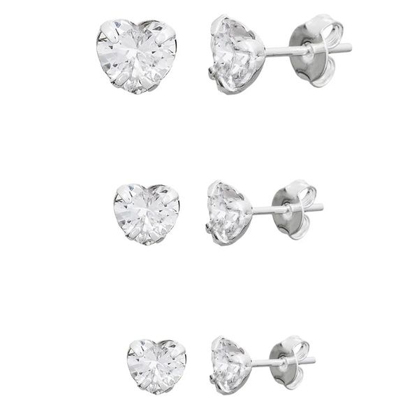 Kit De Prata 925 Trio Ponto De Luz Coração 3, 4 e 5mm