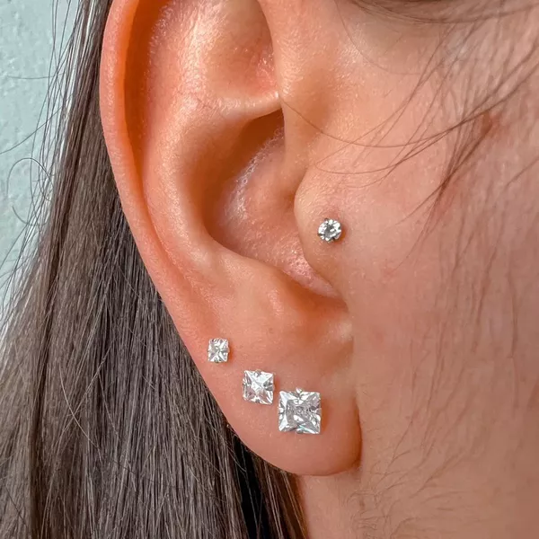 Kit De Prata 925 Trio Ponto De Luz Carrê 3, 4 e 5mm